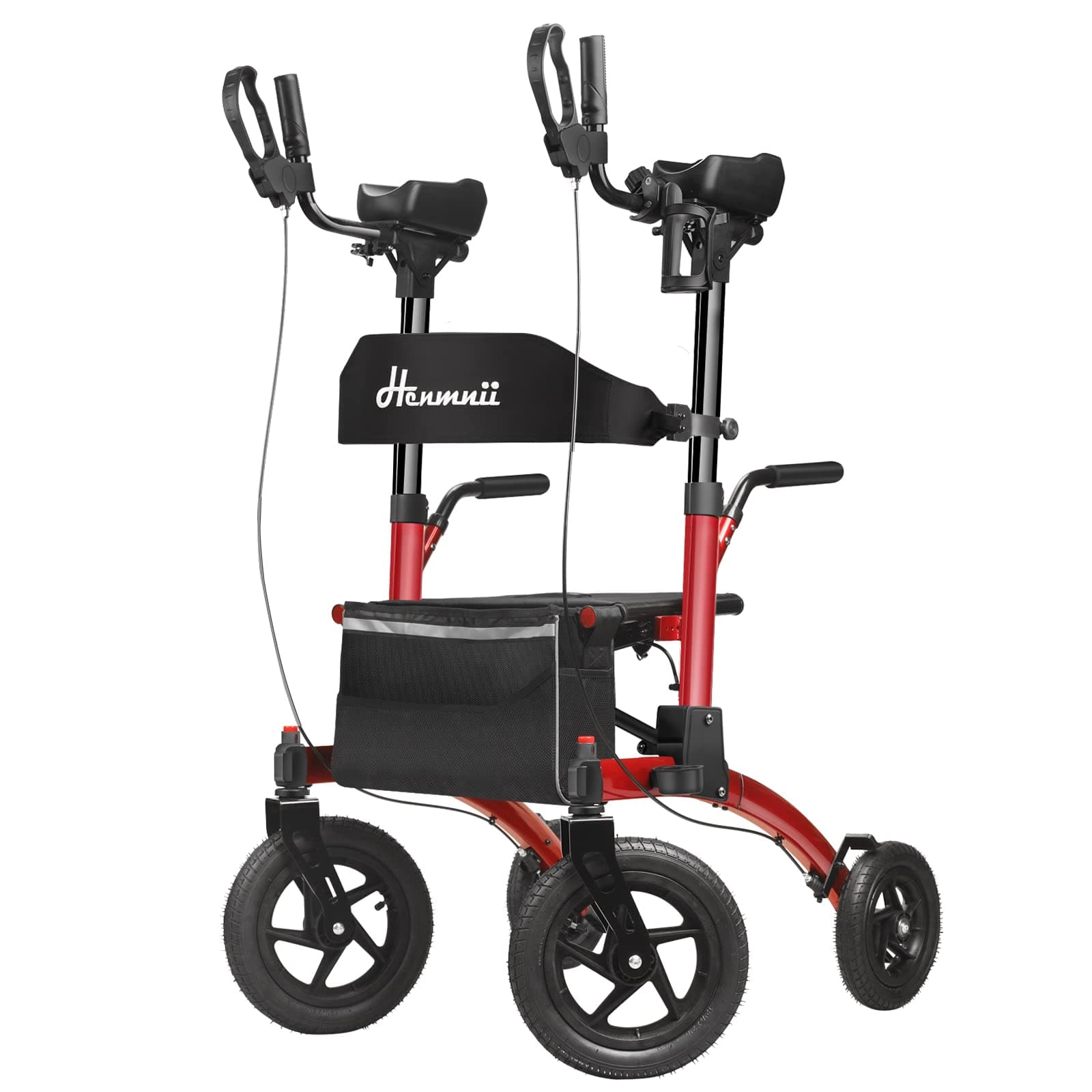Heavy duty Rollator Walkers for Seniors, All Terrain Aluminum Stand Up walker with seat, Tall Rolling Walker Mobility Aid with 12” Pneumatic Front Wheels,Padded Armrest and Backrest.