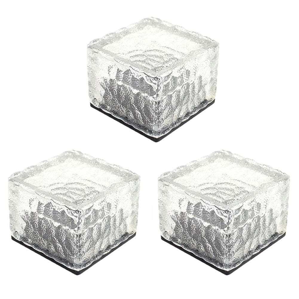 Elisson 1992 Brick Paver Garden Light Frosted Glass IP67 Waterproof Solar Ice Cube Rocks in White for Outdoor Path Road Decoration (3 Sets) [Energy Class A+]