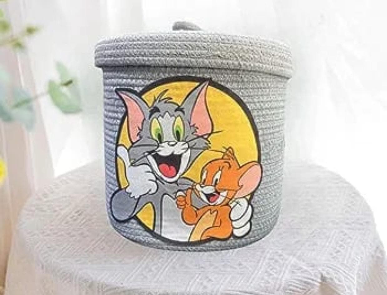 STUBU Handloom Cute Baby Bear Cotton Rope Basket, Woven Storage Basket, Baby Laundry Basket, Nursery Organizers and Storage, Baby Hamper, Kids Basket, Toy Bin, Baby Gift Basket (Tom & Jerry)