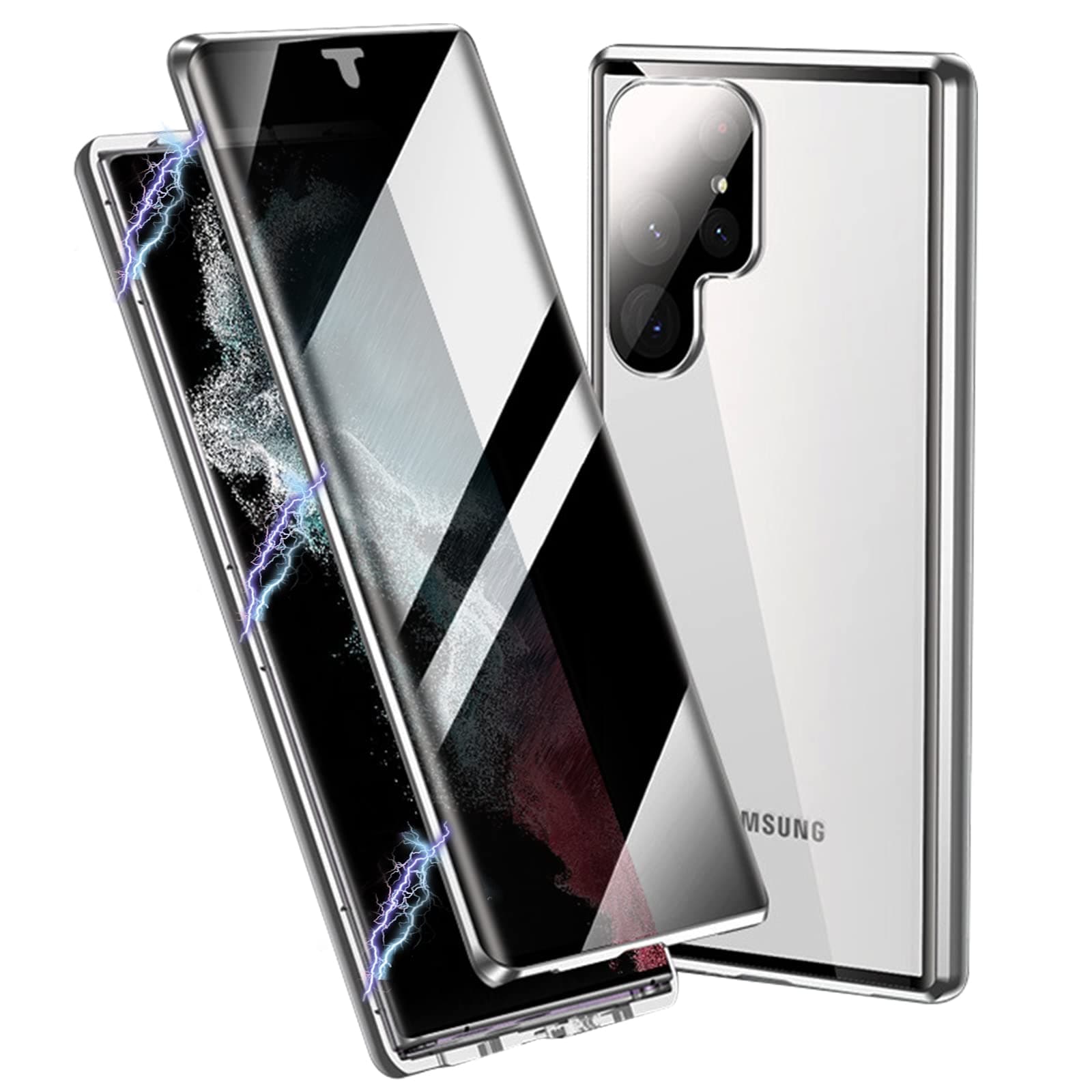 Privacy Magnetic Case for Samsung Galaxy S22 Ultra, Anti Peeping Double Sided Tempered Glass Phone Case [Super Magnetic Adsorption], Full Protective Wireless Charger Case for Galaxy S22 Ultra 5G 6.8''