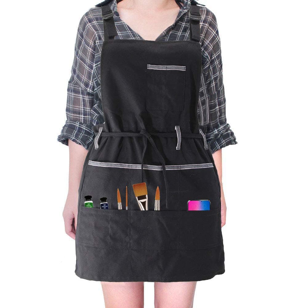 COZYMATE Adjustable Professional Apron with Pockets Painting Apron Cotton Canvas Cooking Kitchen Apron for Women Men Adults
