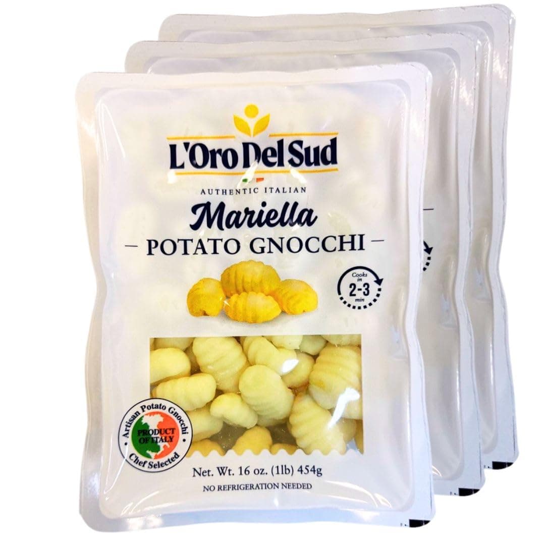 L’Oro Del Sud Mariella Potato Gnocchi – Authentic Italian Pasta Dumplings (Pasta di Patate) – 3 Pack, 1 lb Each (3 lbs Total) – Shelf Stable, Imported from Italy, Cooks in 2–3 Minutes