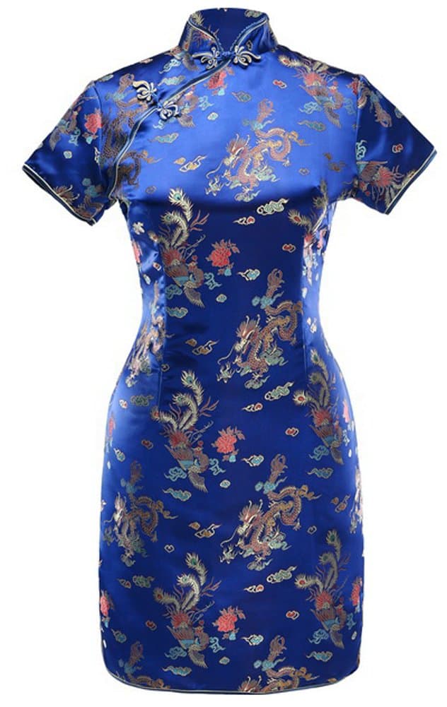 Women's VTG Navy Blue Dragon Mini Chinese Prom Dress Cheongsam