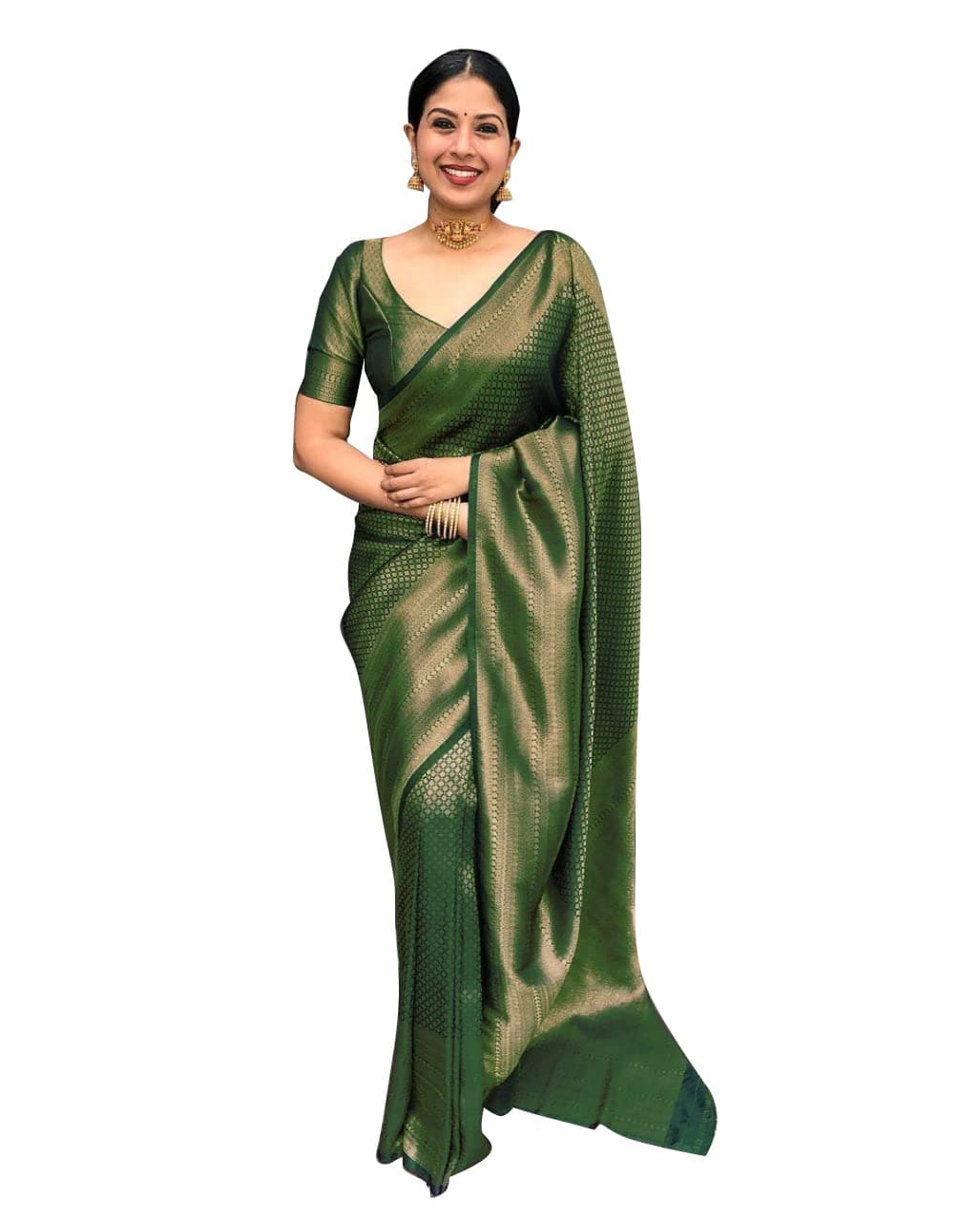 Women's Kanjivaram Soft Lichi Silk Banarasi Sarees With Blouse Piece