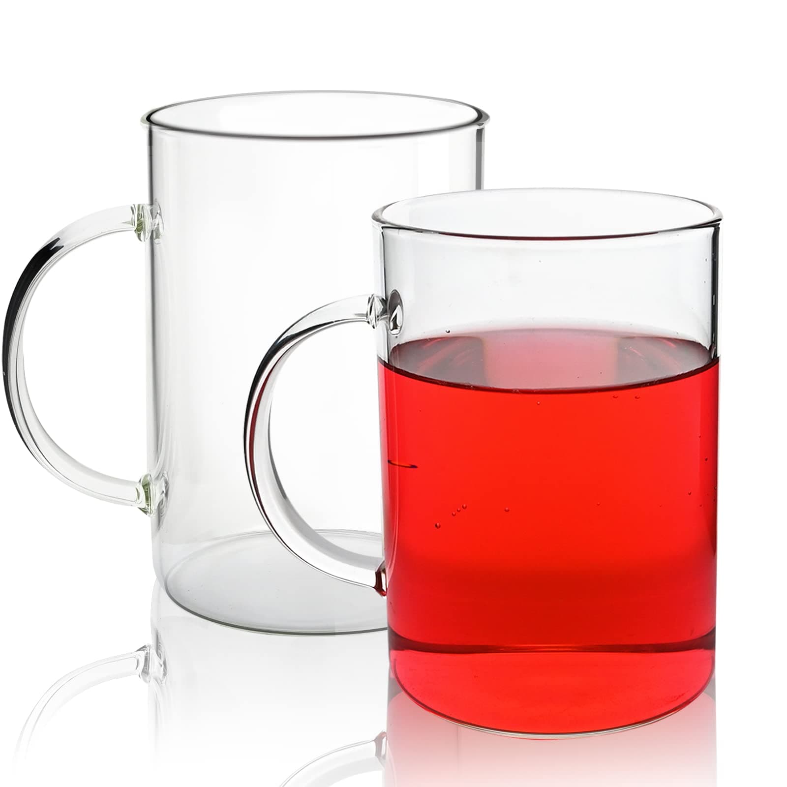 - Borosilicate Glass Mugs 19 oz Set of 2, Extra Large Clear Glass Cup with Handle for Coffee Tea Beverage, Hot/Cold Drinking Glasses, wide mouth.