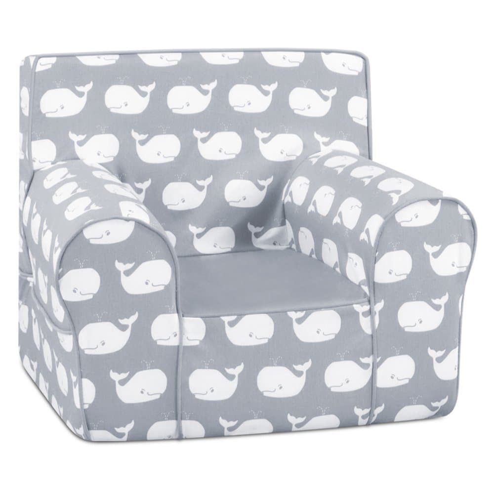 Kangaroo Trading Grab-n-go Kid's Foam Chair with Handle - Whale Tales Storm White Twill with Pebbles