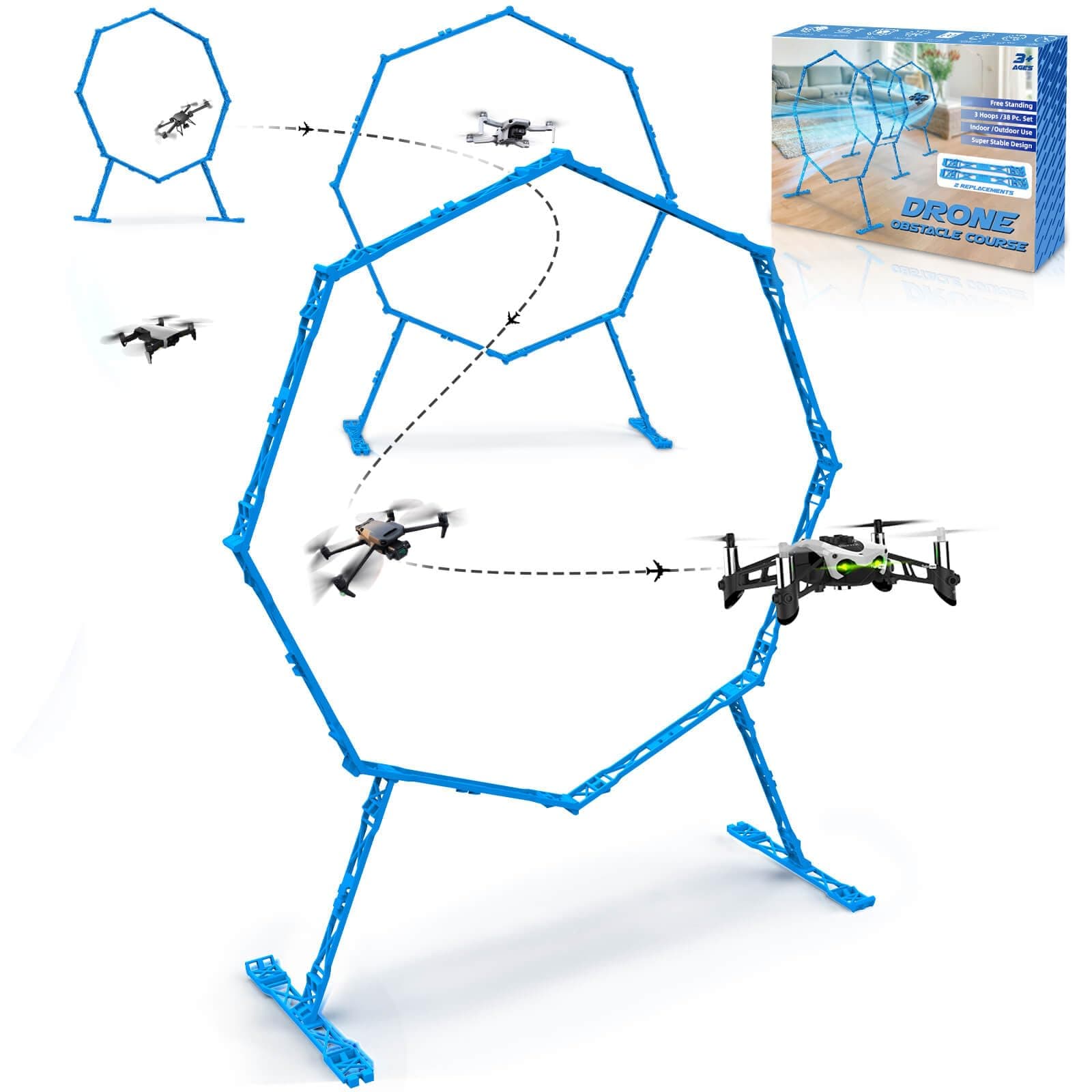 Drone Obstacle Course, Includes 3 Pack Easy to Build Obstacle Hoop, FPV Racing Drone Loop Gate, Suitable Competition RC FPV Racing of Drones or Model Aircraft Games for Age 6-12 Kids or Adults