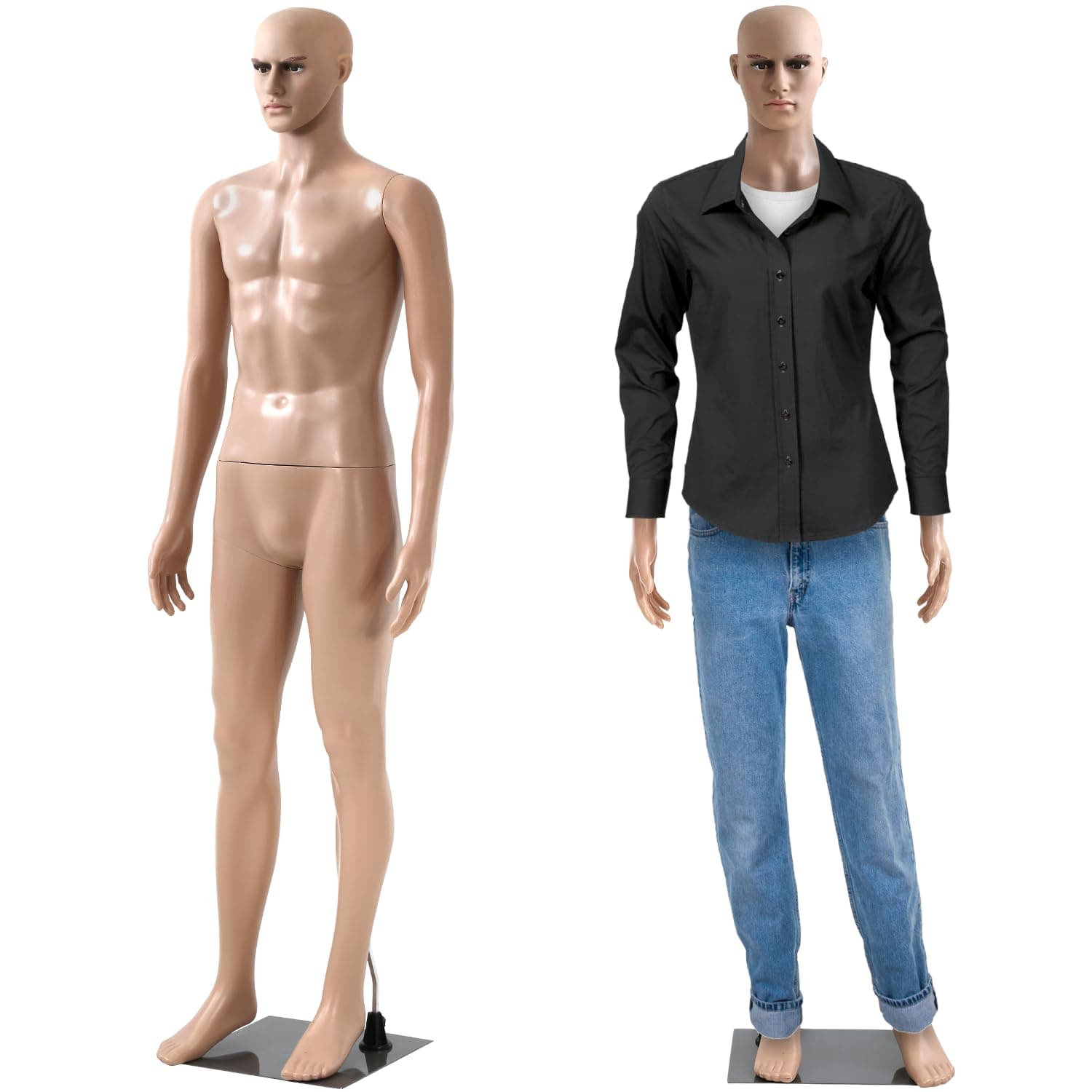 Mannequin Torso Male Dress Form Manikin 73" Adjustable Detachable Realistic Full Body Mannequin Model Display with Metal Base Plastic Head Turns Poseable Adult Dummy Mannequin Stand