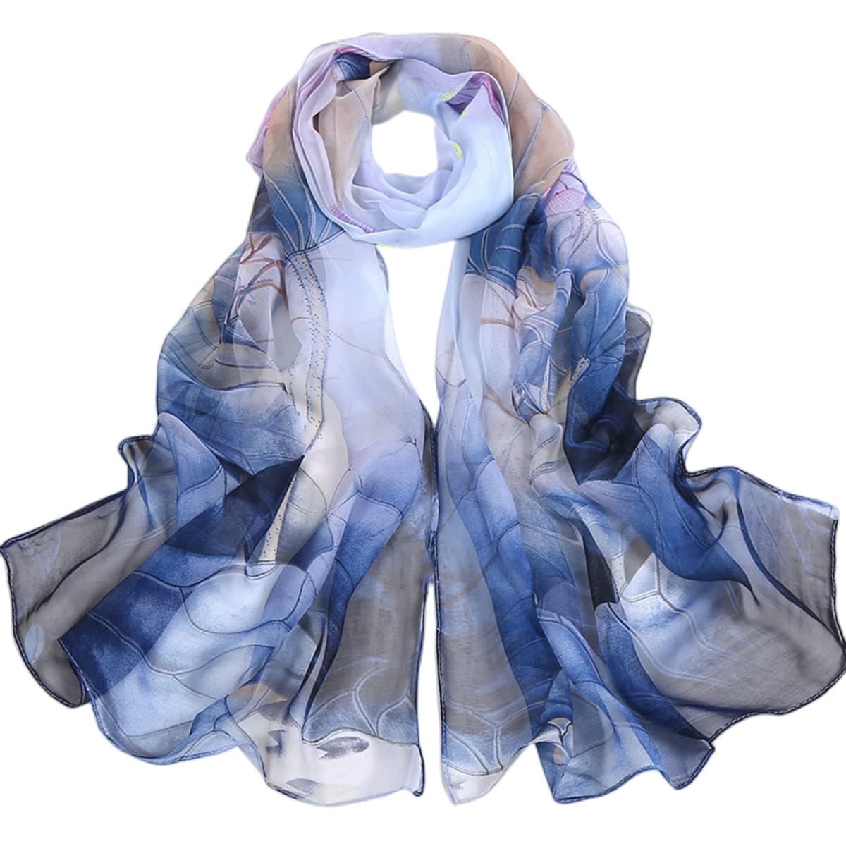 Chiffon Scarfs for Women Sale Ladies Scarf Lightweight Floral Leaf Print Georgette Shawls Wraps for Spring Autumn Winter Summer