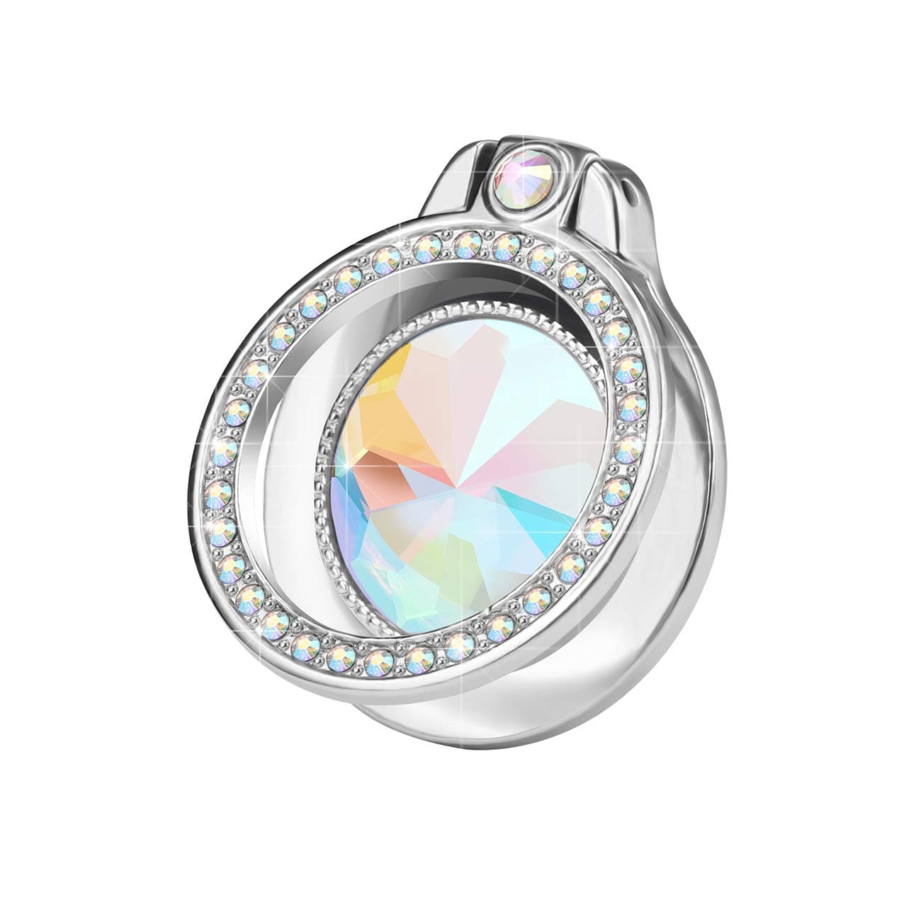 Glitter Bling Bling Phone Ring Holder,Sparkle Phone Ring Artificial Diamond Stand,Rhinestone Cell Phone Finger Ring for Phones, Pad (Silver)