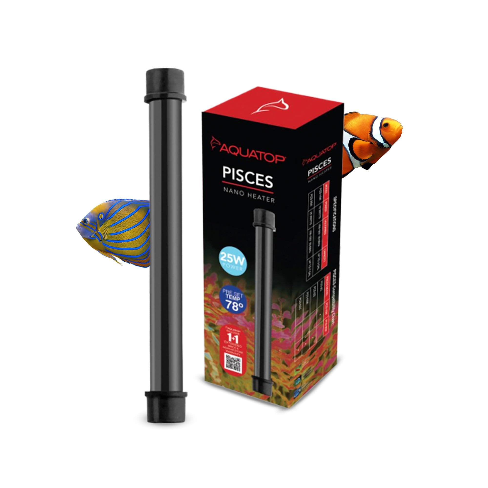 25W Pisces Nano Heater – Fully Submersible for Nano Fish Tanks Up to 8 Gal – Preset 78°F – Heat-Resistant Water Heater for Small Aquariums
