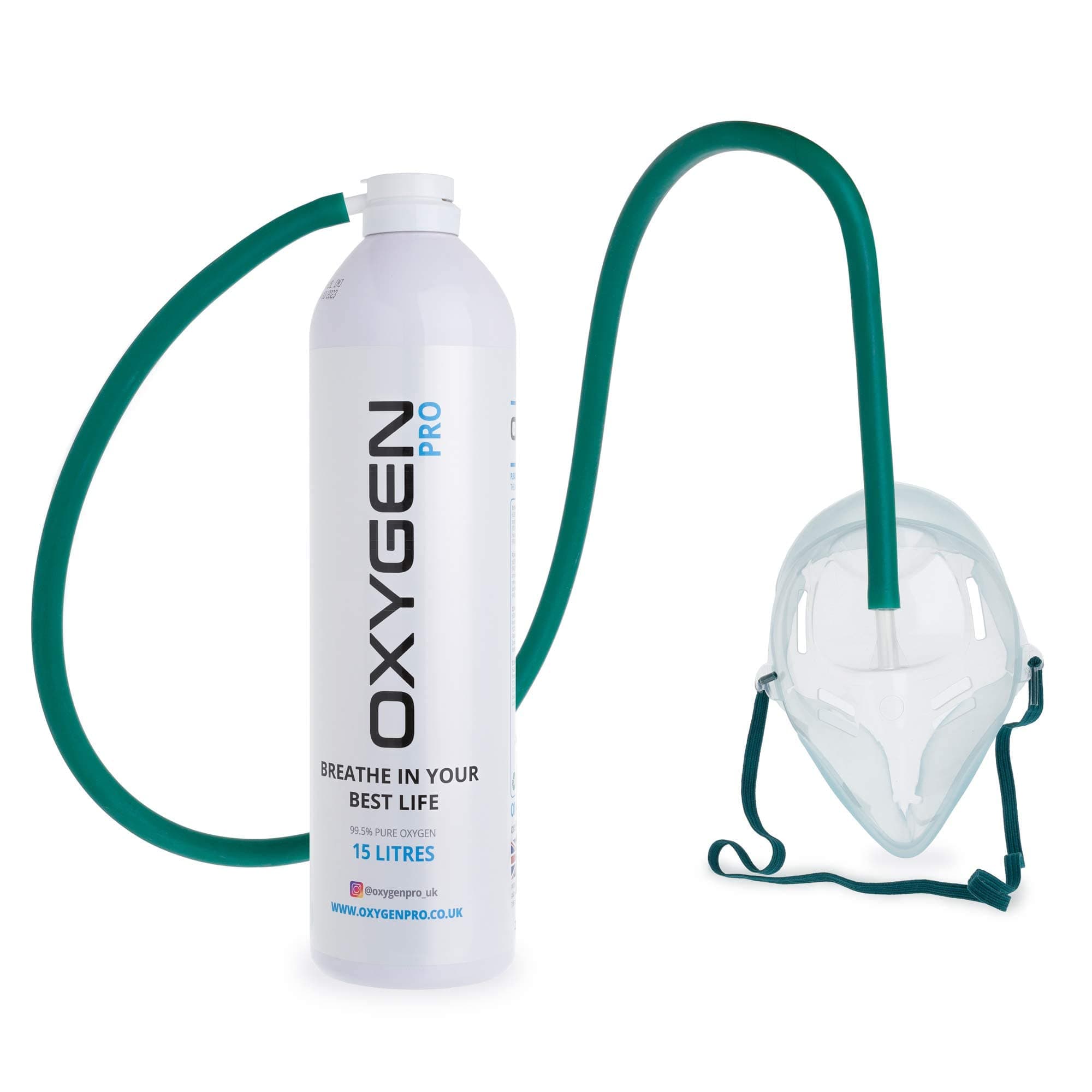 Cylinder with Mask and Tube - 15L of 99.5% Pure Oxygen Canister - Patented Compact Compression Tech - Improves Concentration, Performance, Recovery – Perfect for Sport, Study & Travel