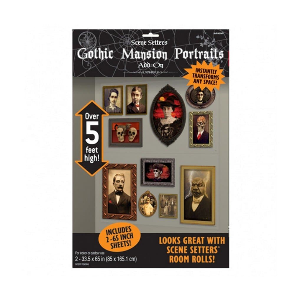 amscan Gothic Mansion Portraits Scene Setters | Halloween Decorating Kit,Multi Color,65" x 33 1/2"