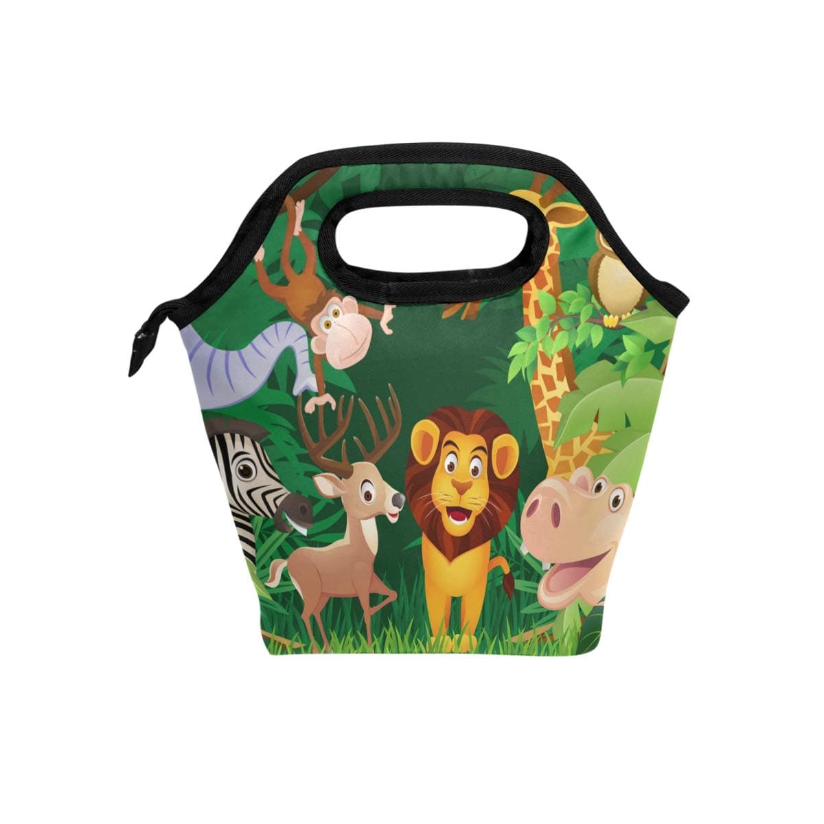 TIZORAX Cartoon Lion Elephant Giraffe Monkey Insulated Lunch Bag Outdoor Travel Picnic Carry Case Lunch Handbags Tote for Women Men Kids