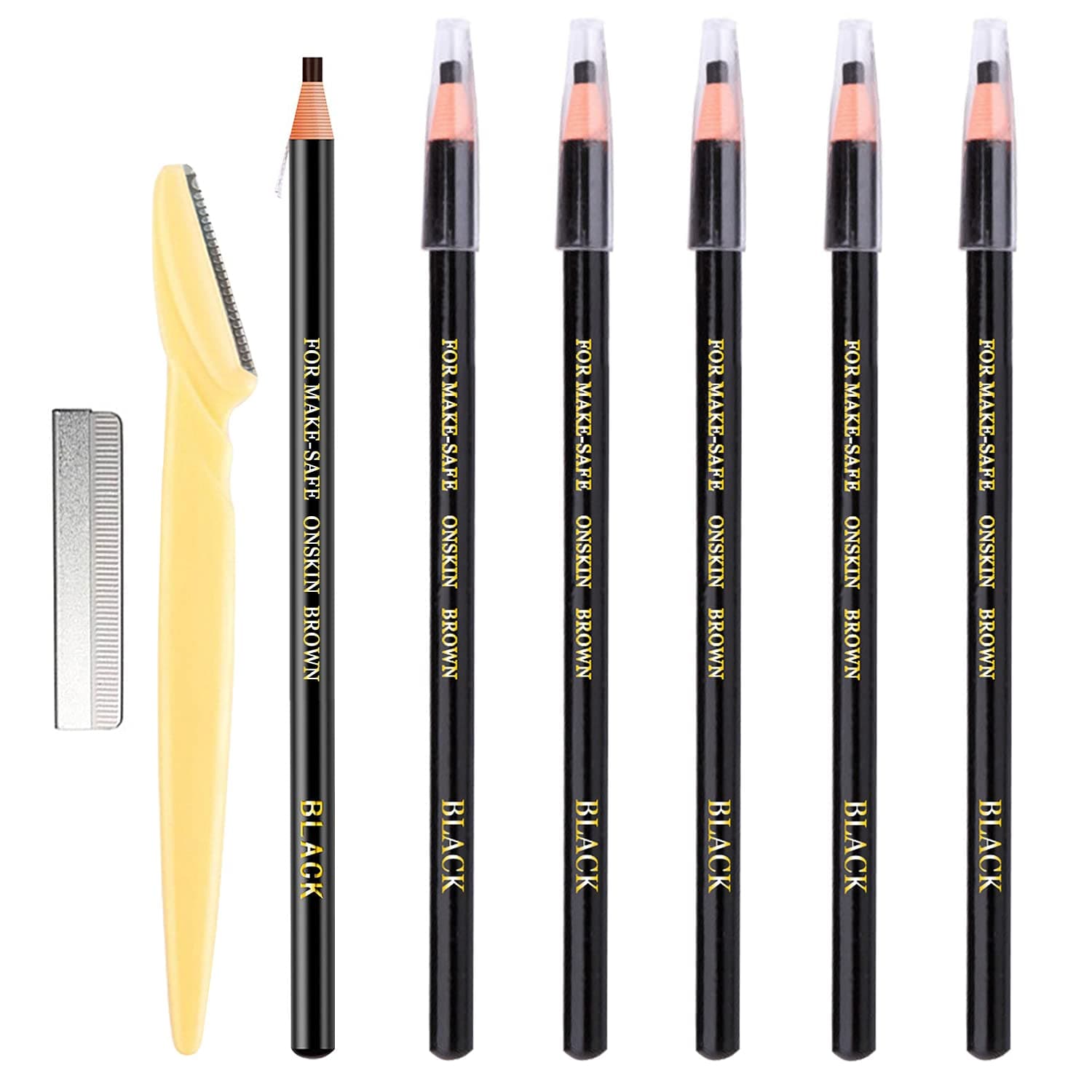 KAIQIKAIXI 6 Piece Black Colour Waterproof Eyebrows Pencil Tattoo Makeup And Microblading Supplies Kit-Permanent Eye Brow Liners In Waterproof Eyebrow Pencils Peel - Brow Pencil Set For Marking