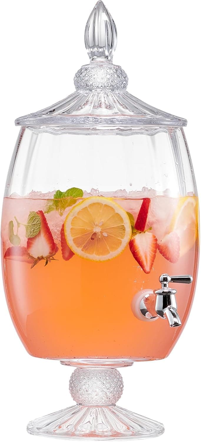 Madison Optic Beverage Cold Drink Dispenser w 1.7-Gallon Capacity Glass Jug, Leak Proof Acrylic Spigot for Parties, Weddings,& More, 8.5x18