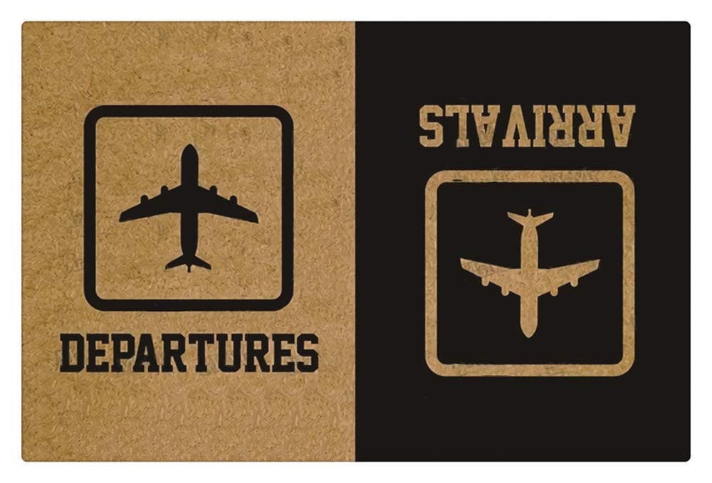 flys LIS HOME Aircraft Doormat,Departures Arrivals Aircraft Triangle Door Mat, Universal Door Mat - Non-Slip, Durable and Washable - Entrance Outdoor and Indoor Welcome Mat,Black Brown