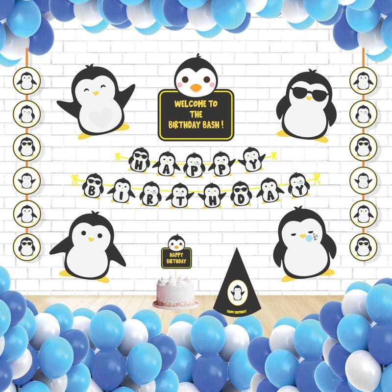 Untumble Penguin Theme Birthday Party Decorations (Blue Party Hat Kit)