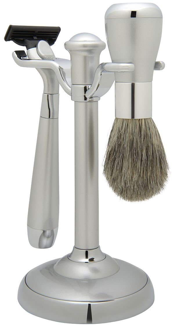 Silver Badger Shaving Brush Set w/Mach 3 Razor Stand
