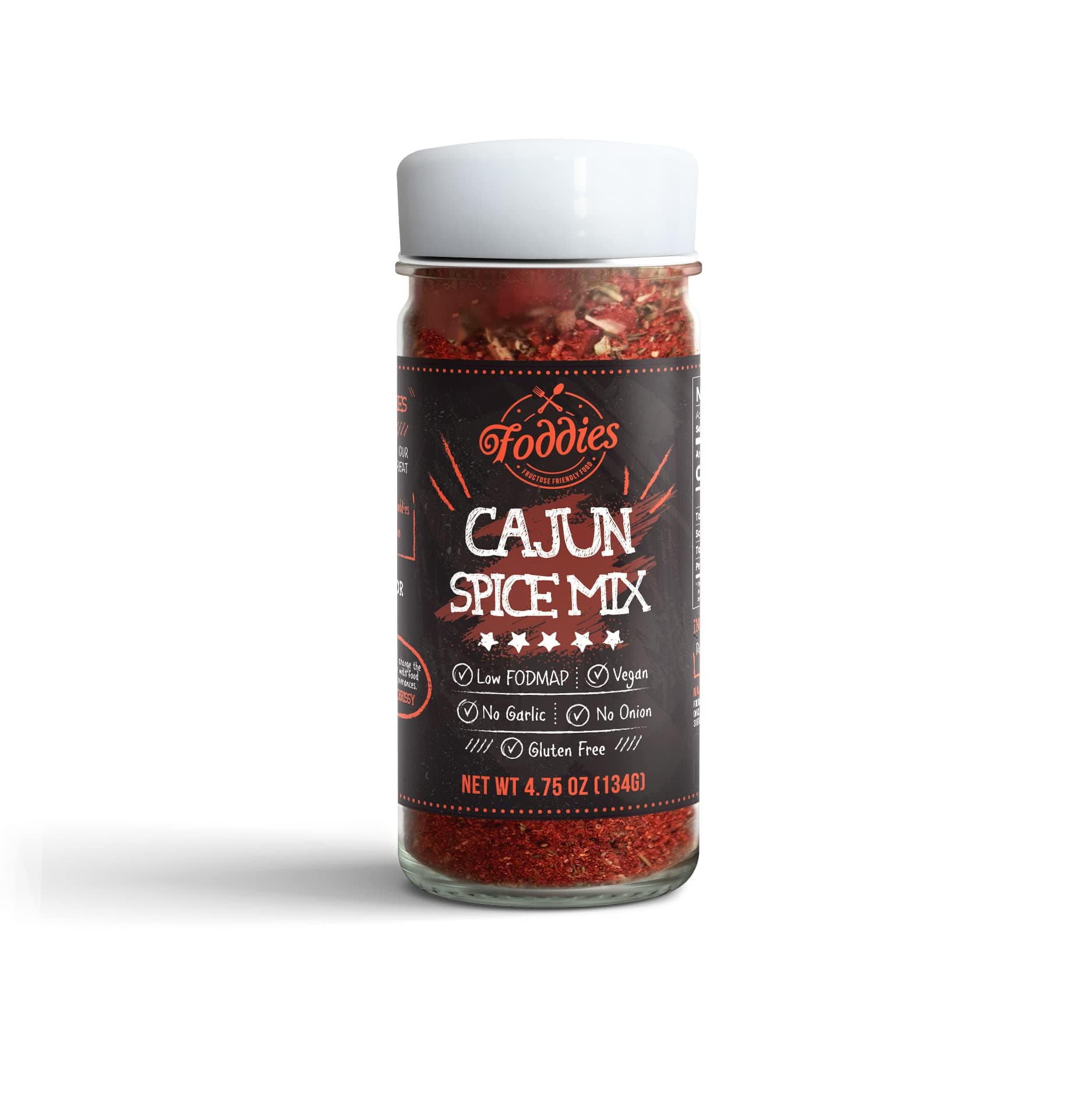 Foddies Low FODMAP Cajun Spice Mix – Mild Seasoning, No Onion No Garlic, IBS Friendly, Gluten Free, Vegan, Plant Based, 4.75oz