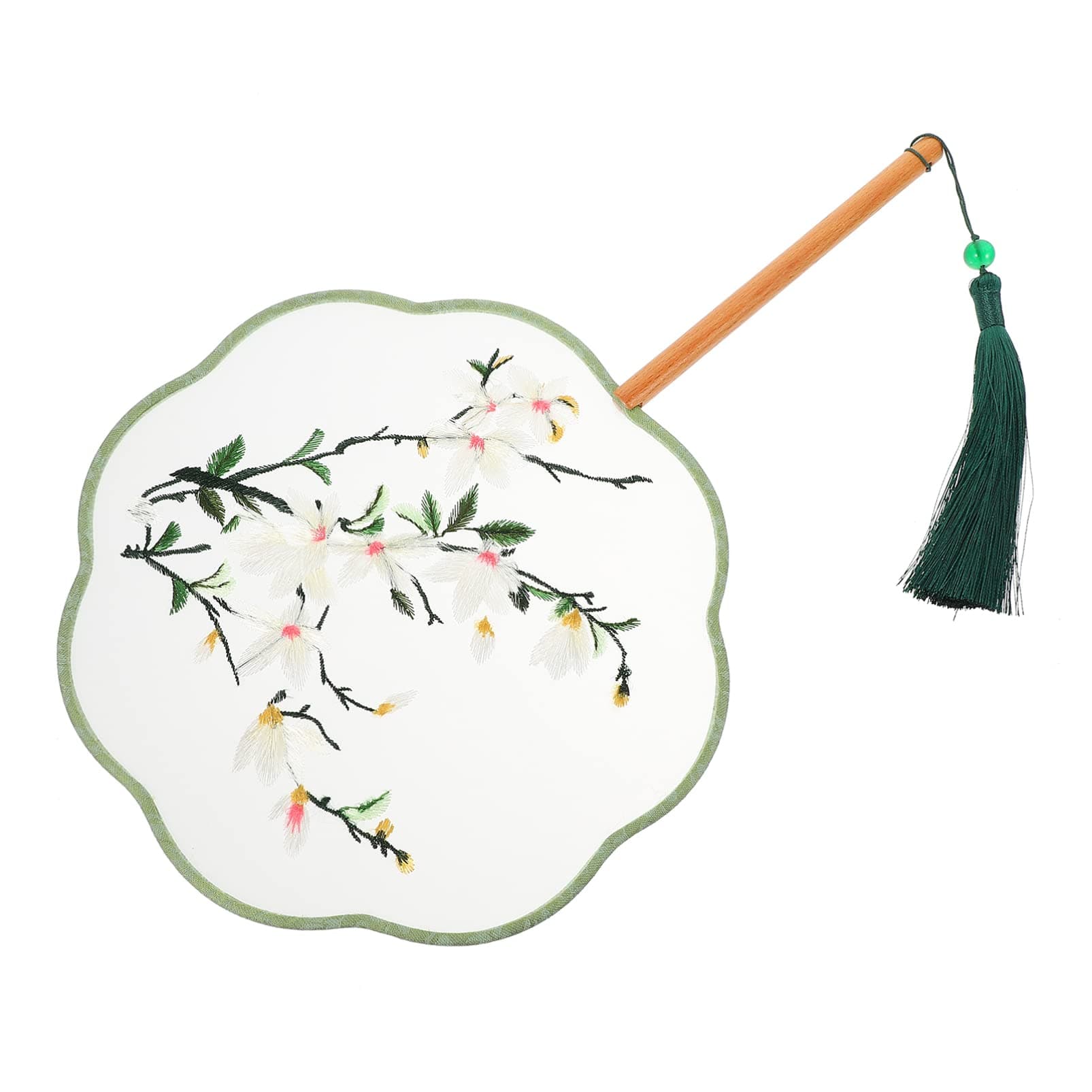 Didiseaon Chinese Round Fan Embroidery Hand Fan Ancient Floral Handheld Oriental Fan for Wedding Birthday Party Favors with Tassel