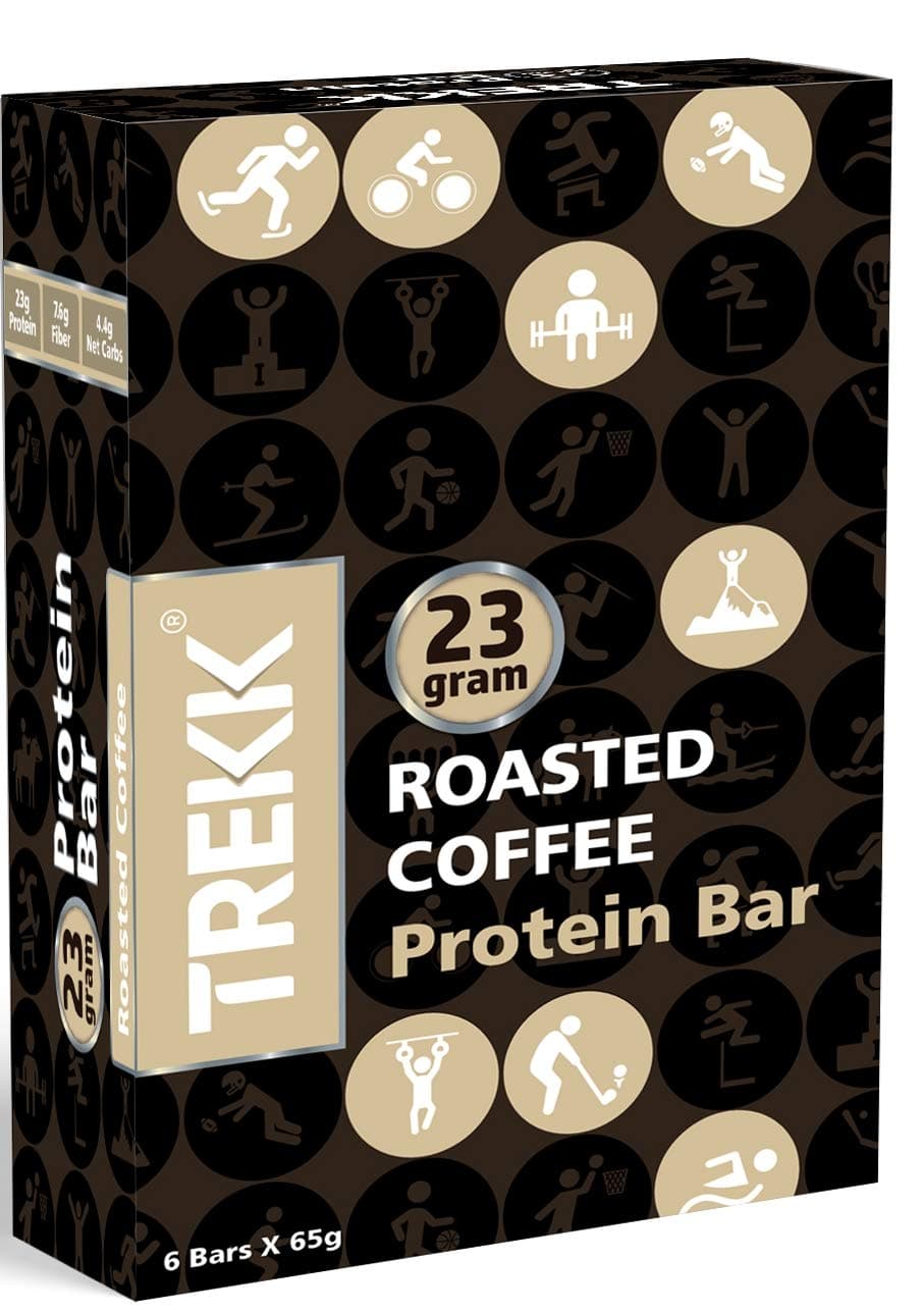 Trekk Roasted Coffee Protein Bar - 65 grams,Pack of 6-High Protein+High Fiber