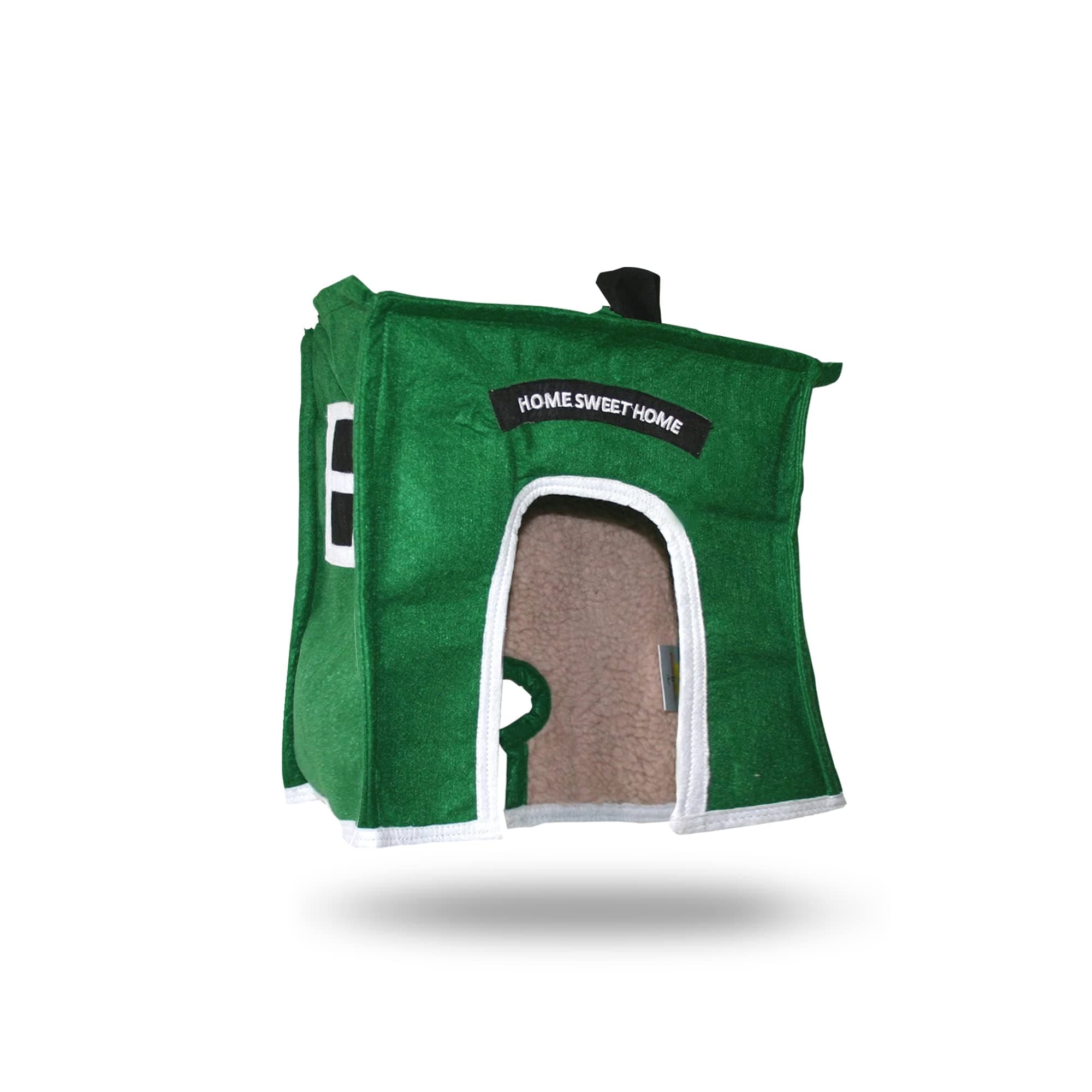 Crazy K Farm- Avian Haven Bird Hut, Comfy Bird Snuggle Hut, Plush Pet Bird Hut for Sleeping and Snuggling, Hanging Bird Cage Hut with Sherpa, Cozy Bird Cage Accessories Extra Small, Green