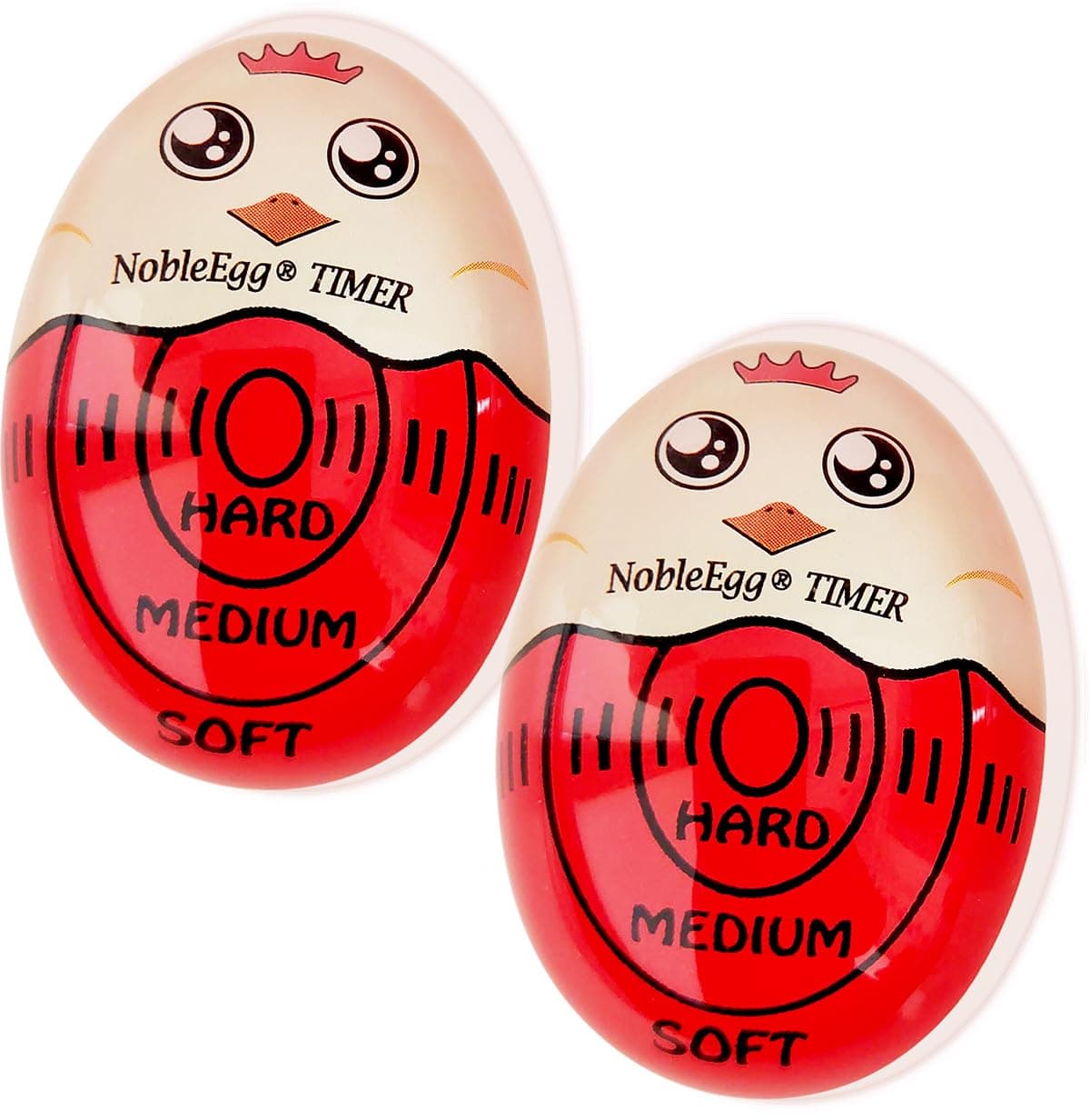 NobleEgg Egg Timer for Boiling Eggs, Soft Medium Hard Boiled Egg Timer That Changes Color When Done, No BPA, Basics line, Red, Pack of 2