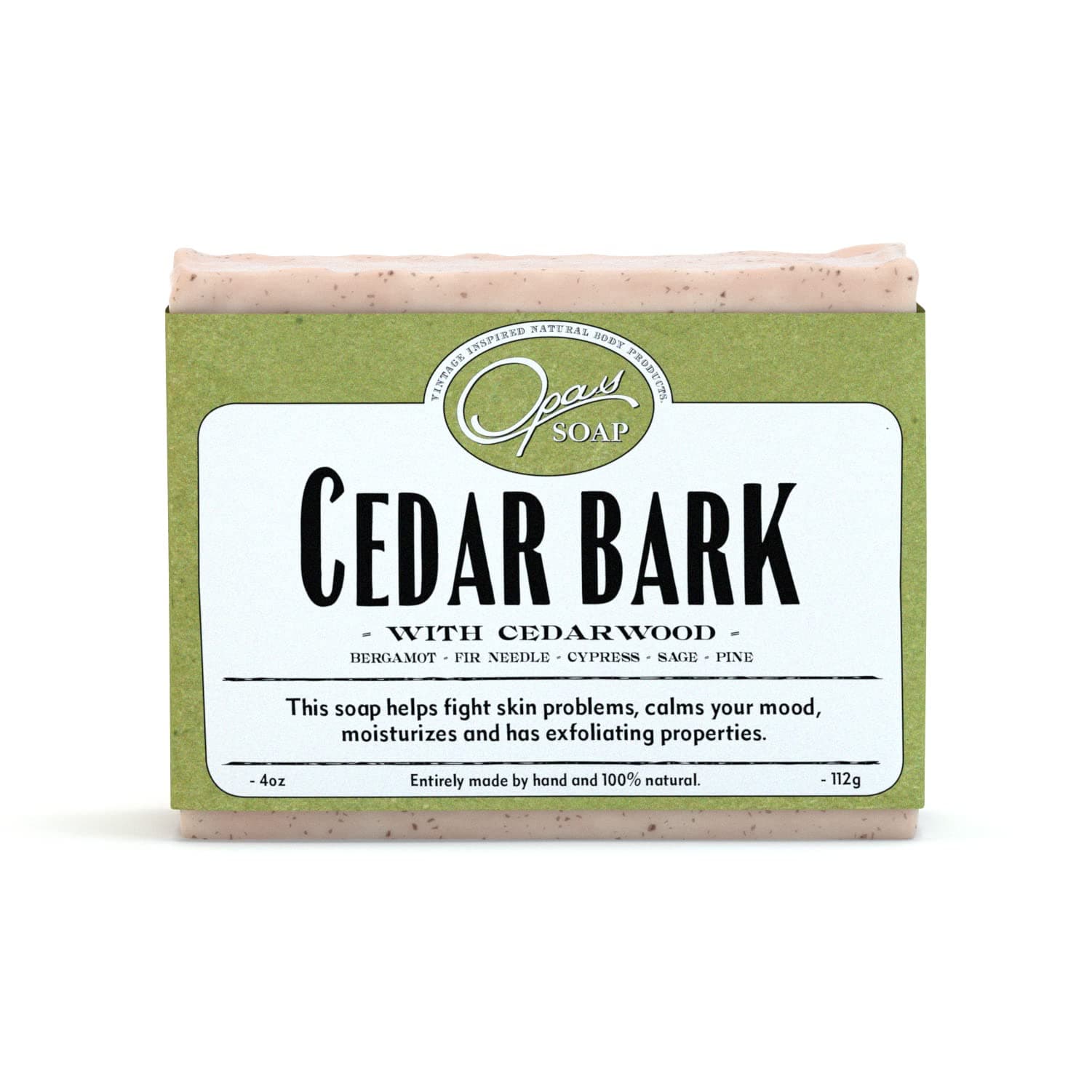 Cedar Bark Soap for MEN and WOMEN Natural Exfoliating - FOREST FRESH SCENT - 4oz (112g) Made w/Essential Oils Cedarwood, Pine, Bergamot, Sage, Fir Needle - Bar Soap