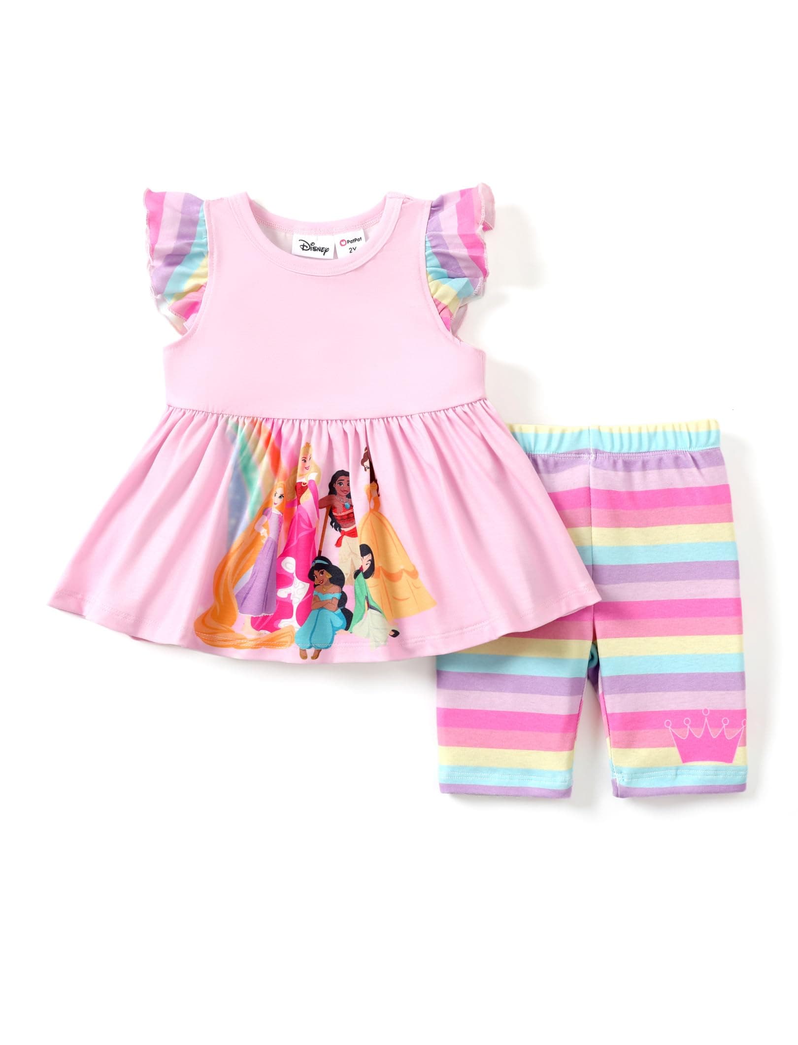 Disney Toddler Girls Princess Outfit Ruffle Sleeve Top & Pants 2-6 Years