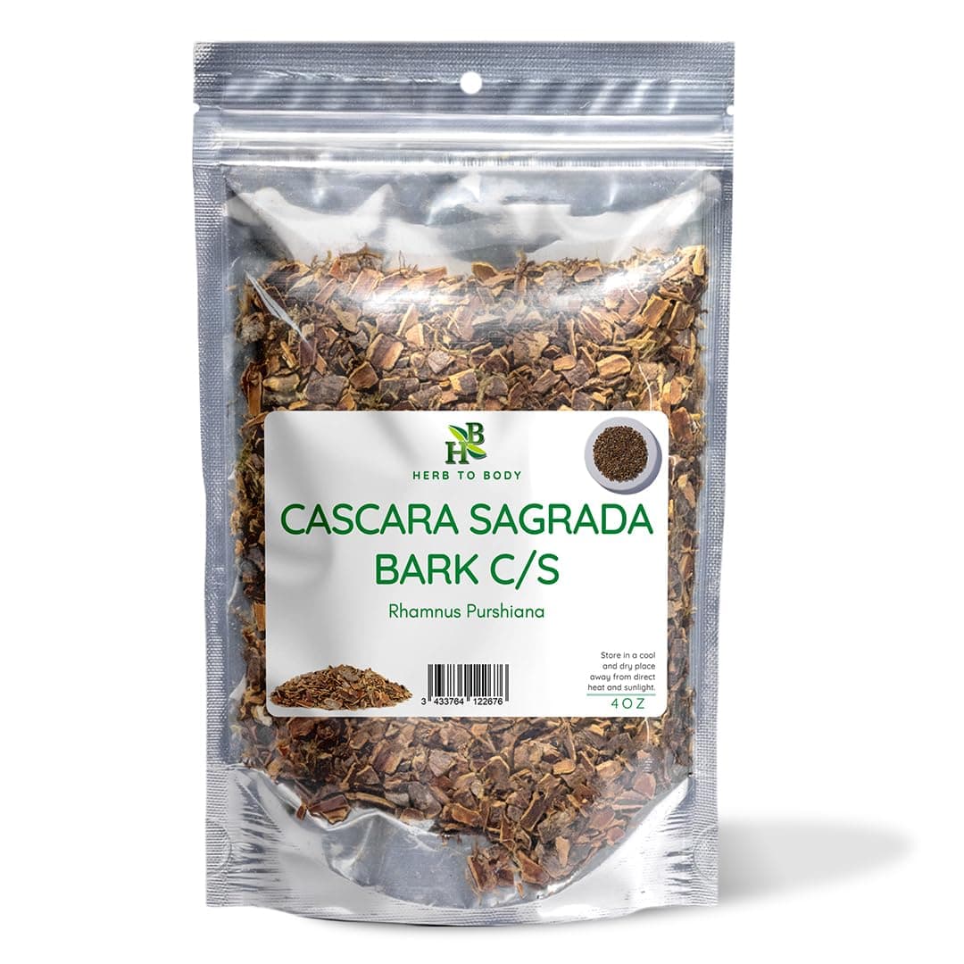 Herb To Body Cascara Sagrada Bark Cut & Sifted – 4 oz, Wildcrafted Rhamnus Purshiana for Detox Tea, Natural Laxatives for Gut Health and Digestive Detox
