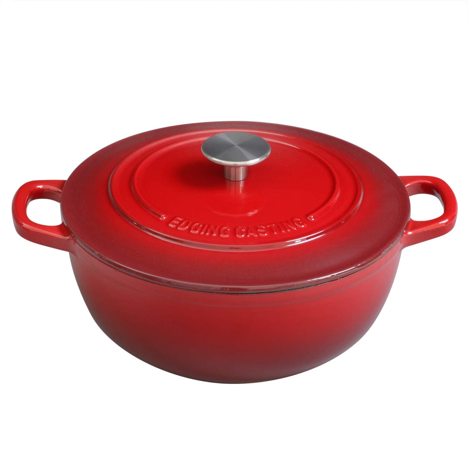 EDGING COOKWARE Enameled Cast Iron Thermal Cooker with Dual Handle, 3.5 Quart, Red