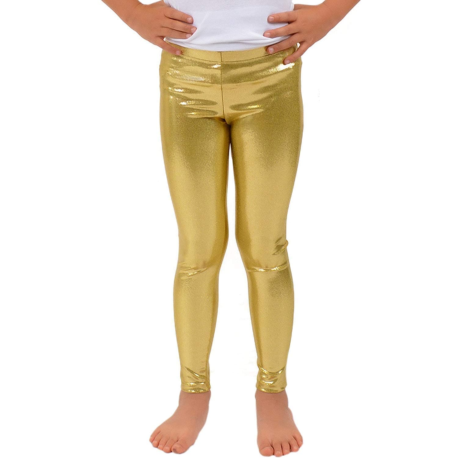 Loxdonz Girls Shiny Wet Look Leggings Kids Liquid Metallic Dance Footless Tights Pants