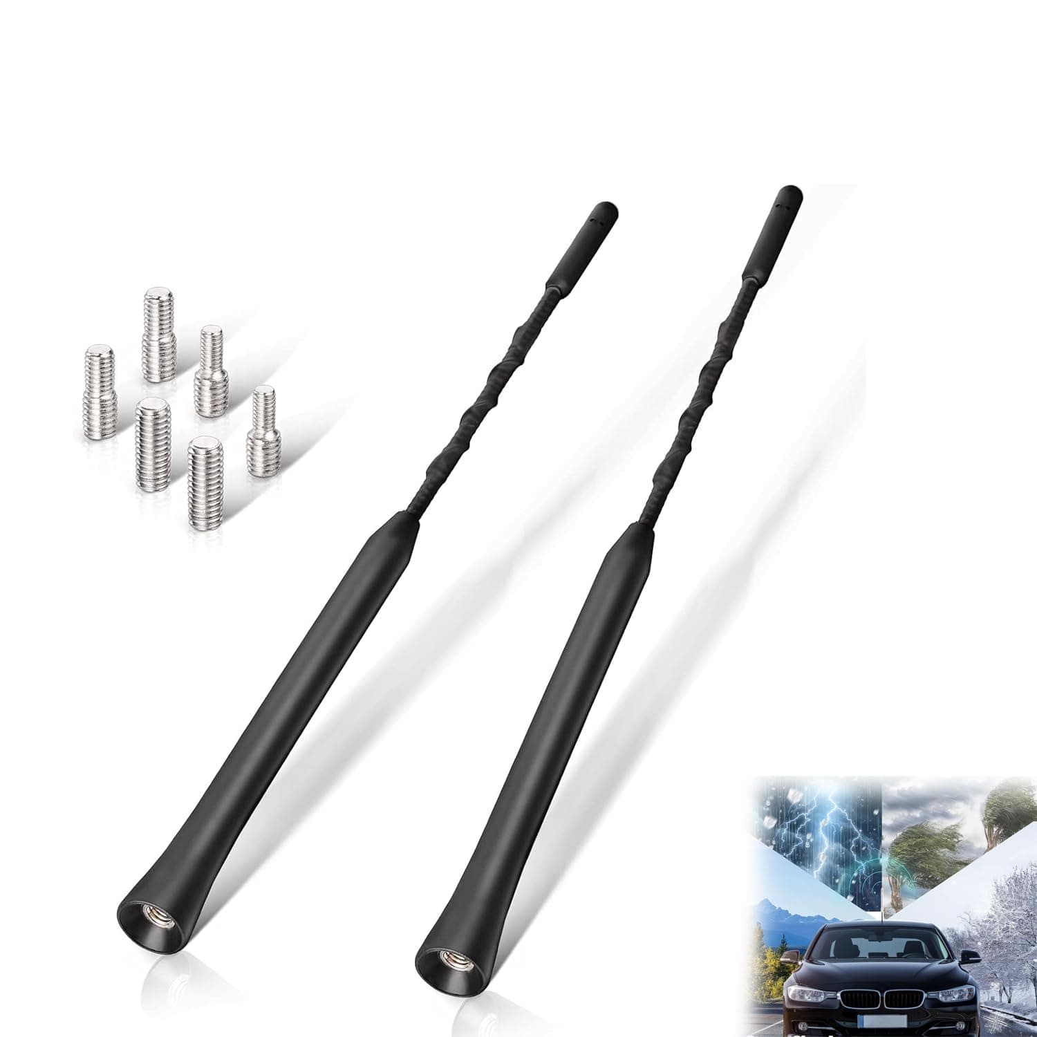 Joyzzz Car Aerial Antenna, 2 PCS Universal AM/FM/DAB Car Antenna Replacement, Radio Signal Booster, Roof Car Radio Aerial Mast Comes, FM Radio Antenna with Screws Thread Fittings with All Cars