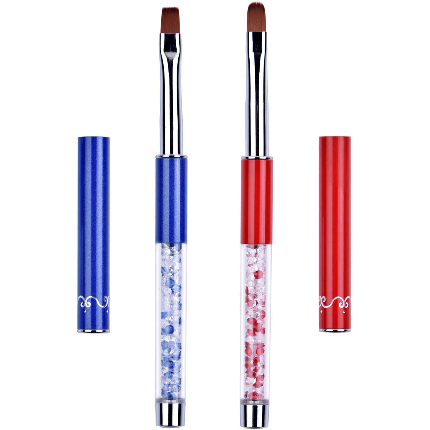 Sally Hanse Ycyan 2Pcs Oval & Flat UV Gel Nail Brush Set Rhinestone Handle Professional Nail Art Tools Multi-colored