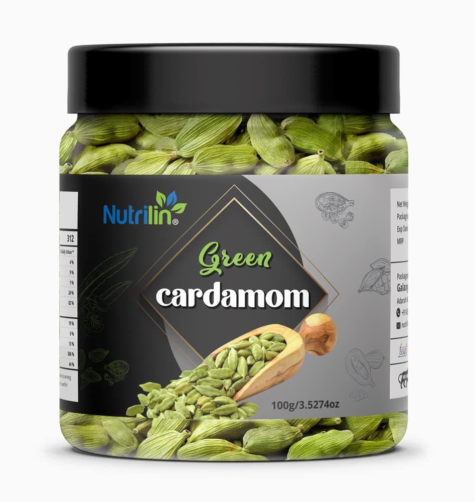 Nutrilin Green Cardamom, Freshly Harvest/Whole Elaichi / 8mm Bolt (100)