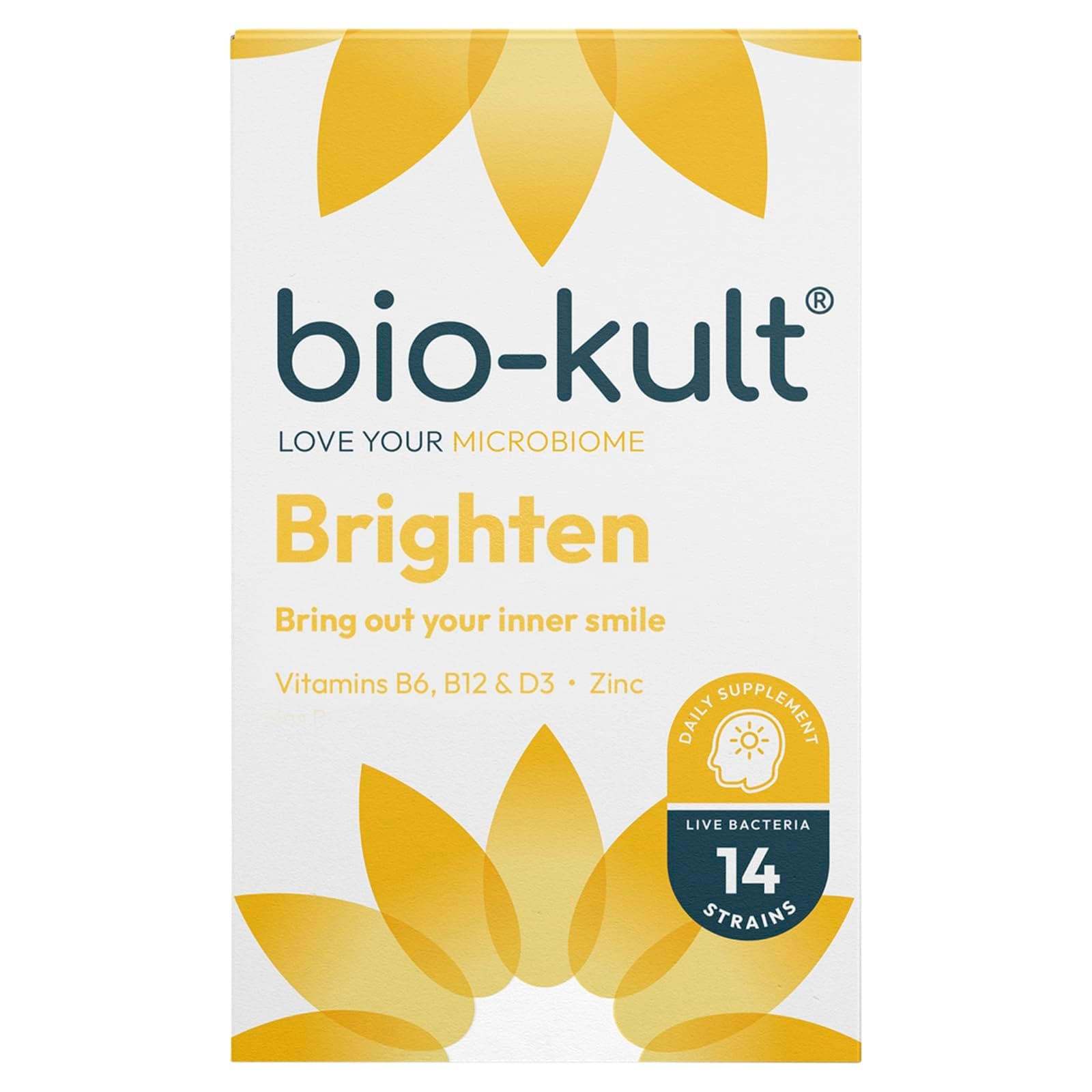 Brighten – to Bring Out Your Inner Smile, with 14 Strains of Live Bacteria, Vitamins B6, B12, & D, Zinc & Magnesium - 60 Capsules