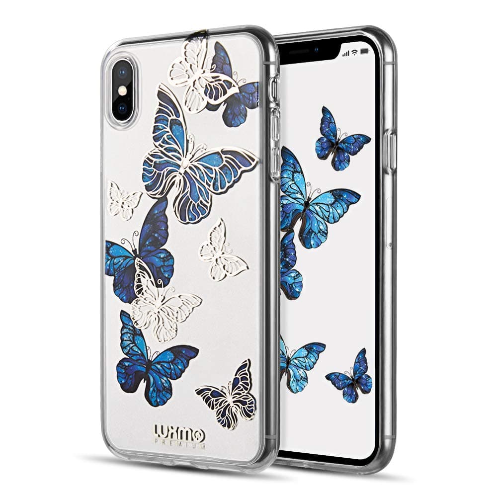 Case Compatible with iPhone Xs Max, Crystal Clear TPU Fashion Slim Fit Protective Bumper Case Cover for iPhone Xs Max 6.5 Inch (2018 Released)-Blue Butterfly