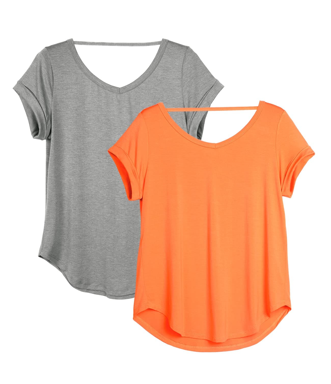 icyzone Yoga T-Shirts for Women Open Back - Workout Tops Short Sleeves Shirts Loose fit, 2 Pack