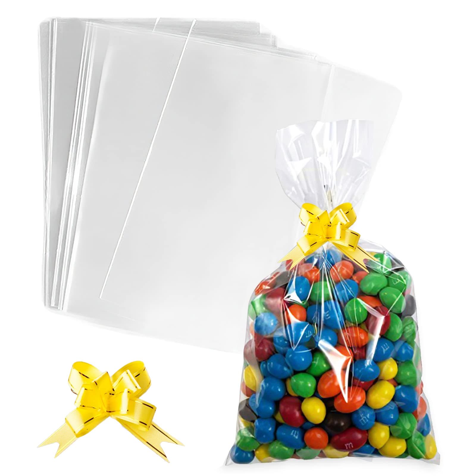 Clear Cellophane Bags, 100Pcs Gift Bag Twist Ties for Home Festival Party Favours Wrapping Sweets(12.5x23cm)