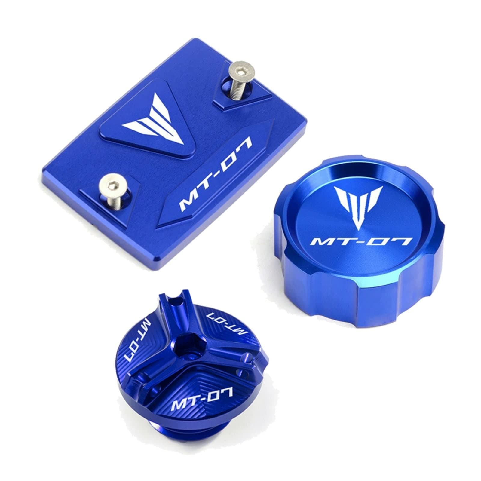 WYJDZSW Compatible With Yamaha MT07 MT 07 Mt-07 FZ07 2014-2021 2022 2023 Accessories Front Rear Brake Fluid Oil Tank Cover Reservoir Oil Filler Cap (Color : A set Blue)