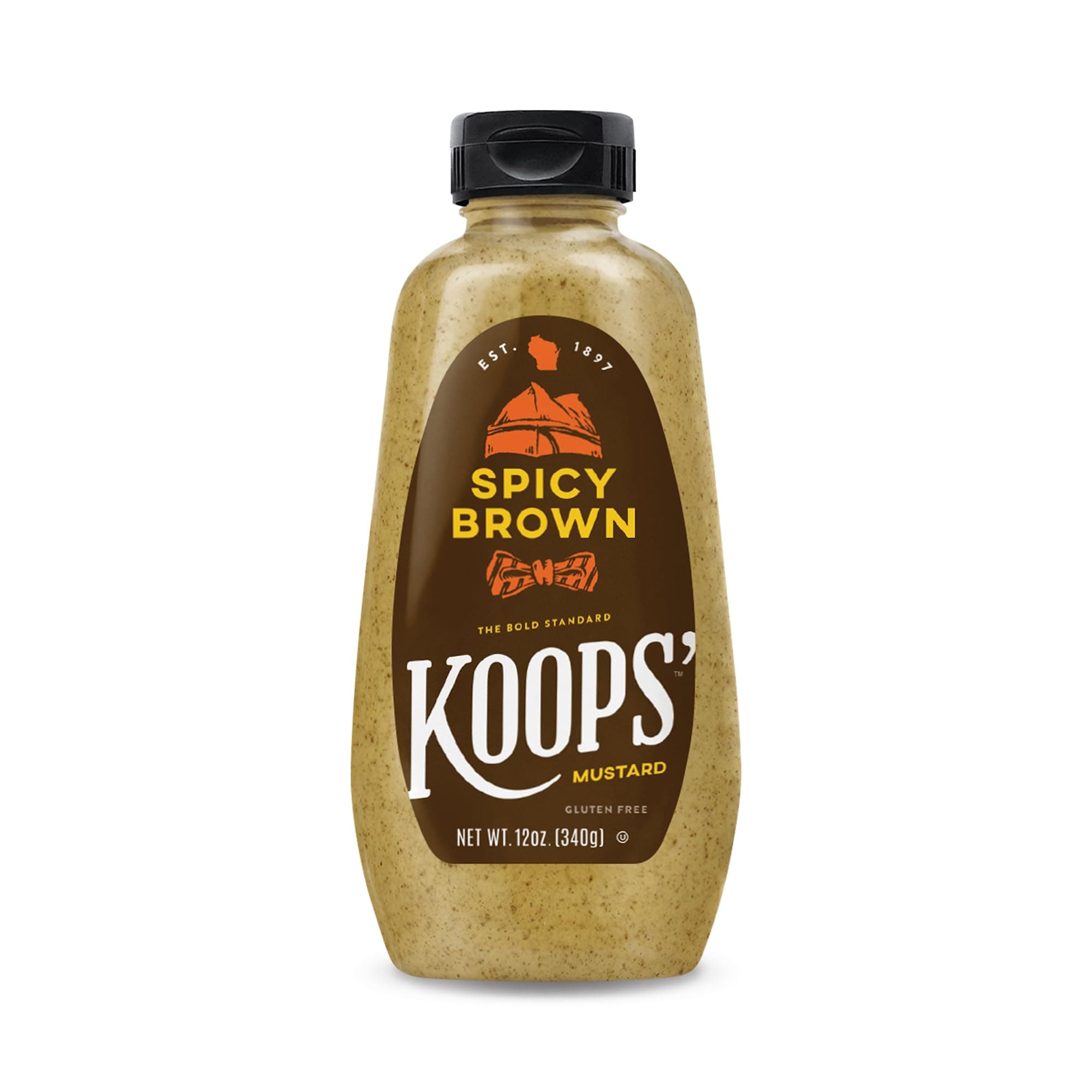 Koops' Spicy Brown Mustard – Spicy Mustard, Gluten-Free, Kosher, Made in USA, From Quality Mustard Seeds, Delicious and Bold Flavor – 12 Oz, Pack of 1