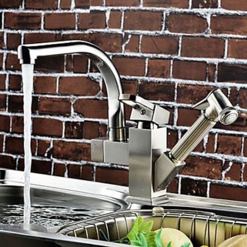Kitchen Sink Faucets Nickel Brush Pull Out Kitchen Sink Mixer Tap Swivel Faucet With 2 Water Spout