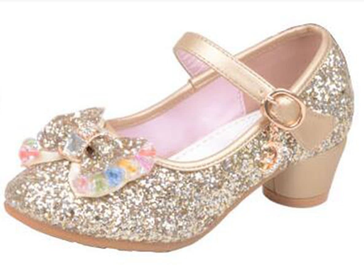 Ychen Mary Jane Kids Girls Glitter Sparkle Low Heels Party Shoes