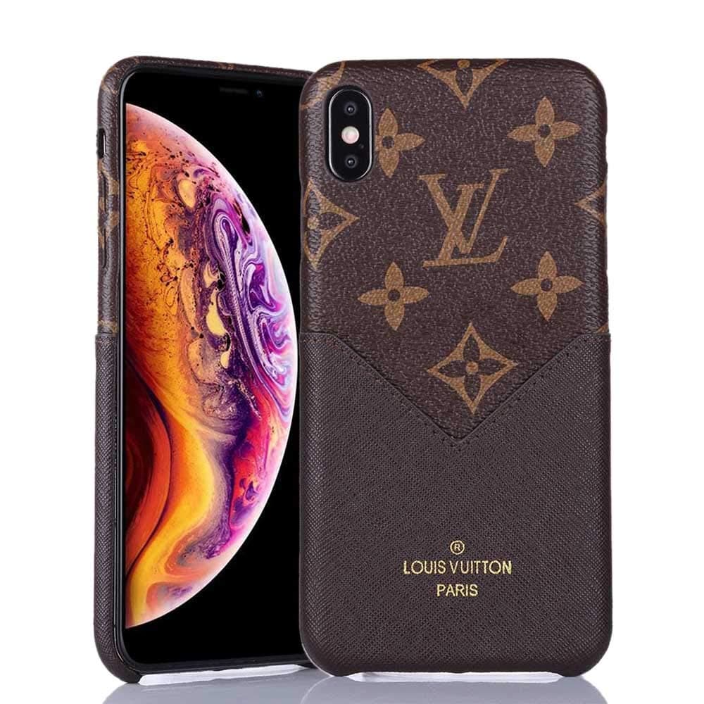 Drinklover Cover Compatible iPhone X and iPhone Xs Wallet Case with Card Holder, Practical Card Holder, PU Leather Elegant Luxury Monogram Pattern Classic Style