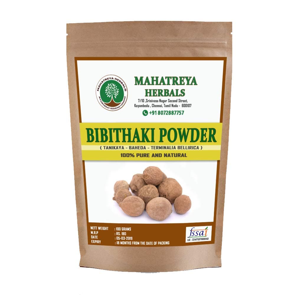 Mahatreya Herbals Premium Organic Quality Baheda/Thandrikai/Terminalia Bellarica/Bibhitaki Powder - 100g