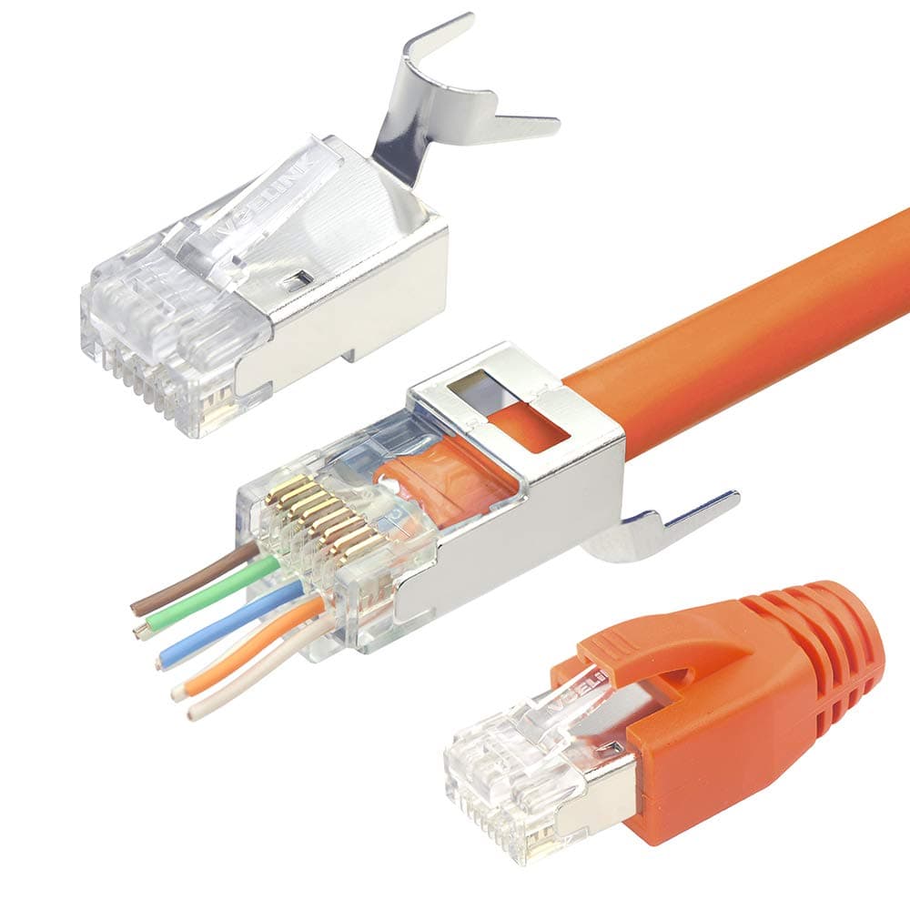 Rj45 Connector Cat 7 Cat6A Network Plug Cat7 Pass Through For Installation Cable Shielded With Threading Aid And Kink Protection Pack Of 10