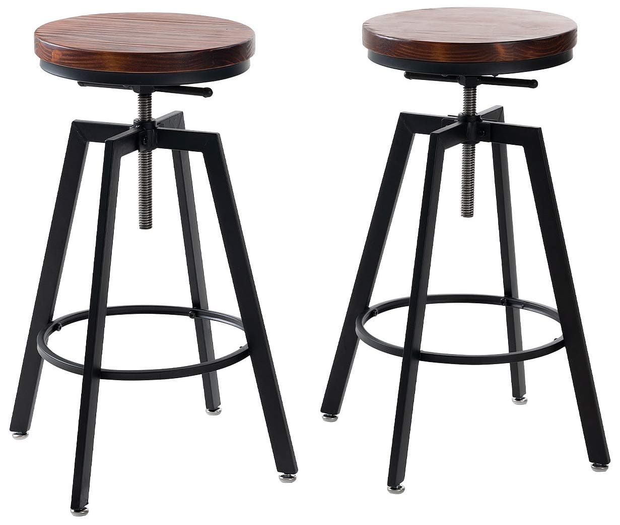 Adjustable Bar Stools for Kitchen Counter,Rustic Counter Height Bar Stools Set of 2 - Natural Wood Seat - Rustic Brown (Brown)
