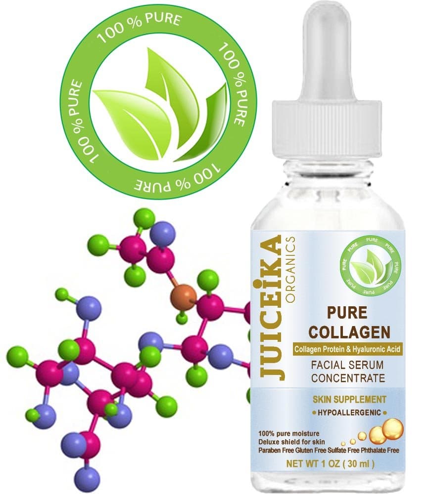 PURE COLLAGEN Collagen Protein, Peptides, Hyaluronic Acid. FACIAL MOISTURIZER for Face, Neck Decollete 1 Fl. oz. - 30 ml. by Juiceika
