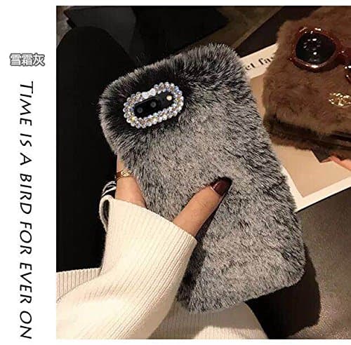 for iPhone 7 Plus Case/iPhone 8 Plus Case, Winter Fashion Bling Rhinestone Fuzzy Faux Bunny Furry Case for 7 Plus & 8 Plus 5.5inches Soft Hairy Fluffy Cover Case (Grey, iPhone 7 Plus)